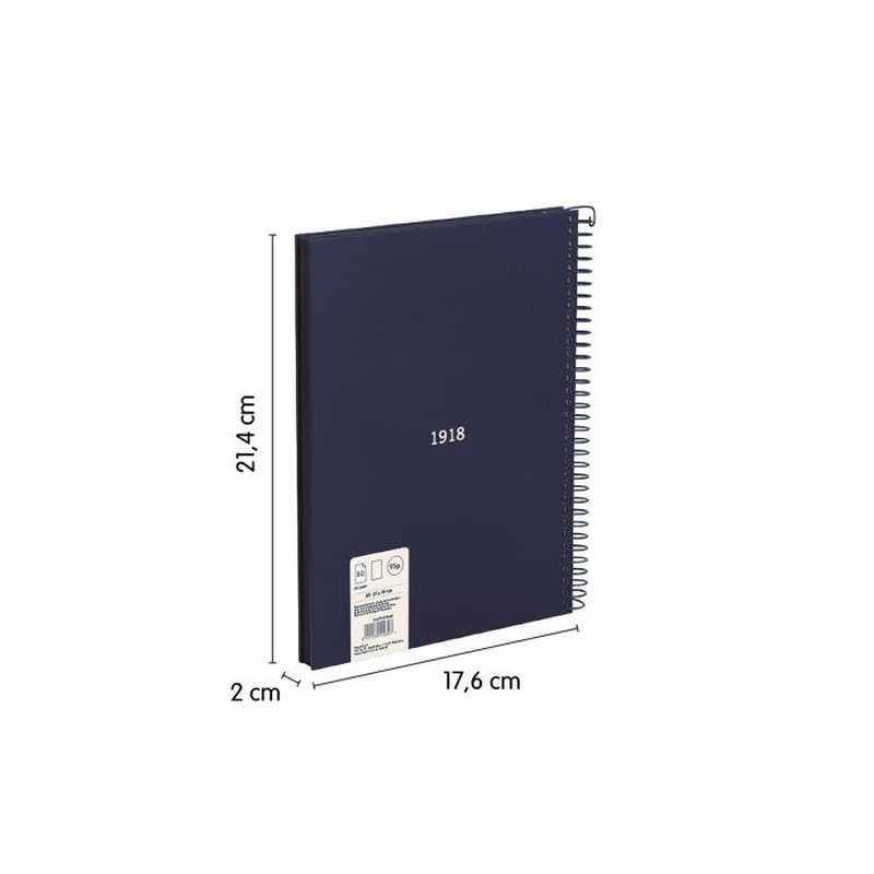 CUADERNO A5 CON ESPIRAL Y TAPA DURA, 80 HOJAS BLANCAS DE 95 GR/M, COLECCIÓN 430 SINCE 1918, AZUL MILAN 57151E80B - Imagen 2