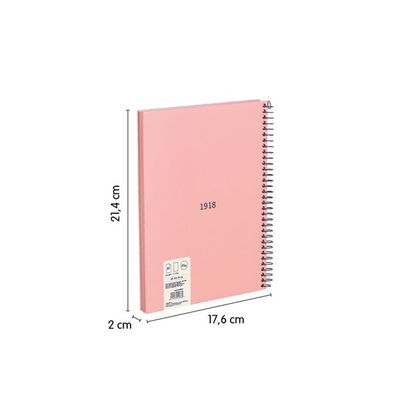 CUADERNO A5 CON ESPIRAL Y TAPA DURA, 80 HOJAS BLANCAS DE 95 GR/M, COLECCIÓN 430 SINCE 1918, ROSA MILAN 57151E80P - Imagen 2