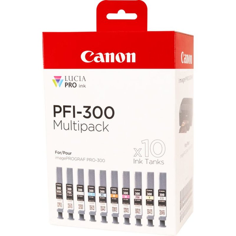 Canon PFI-300 cartucho de tinta 10 pieza(s) Original Negro, Azul, Cian, Gris, Magenta, Foto negro, Foto magenta, Rojo, Amarillo - Imagen 2