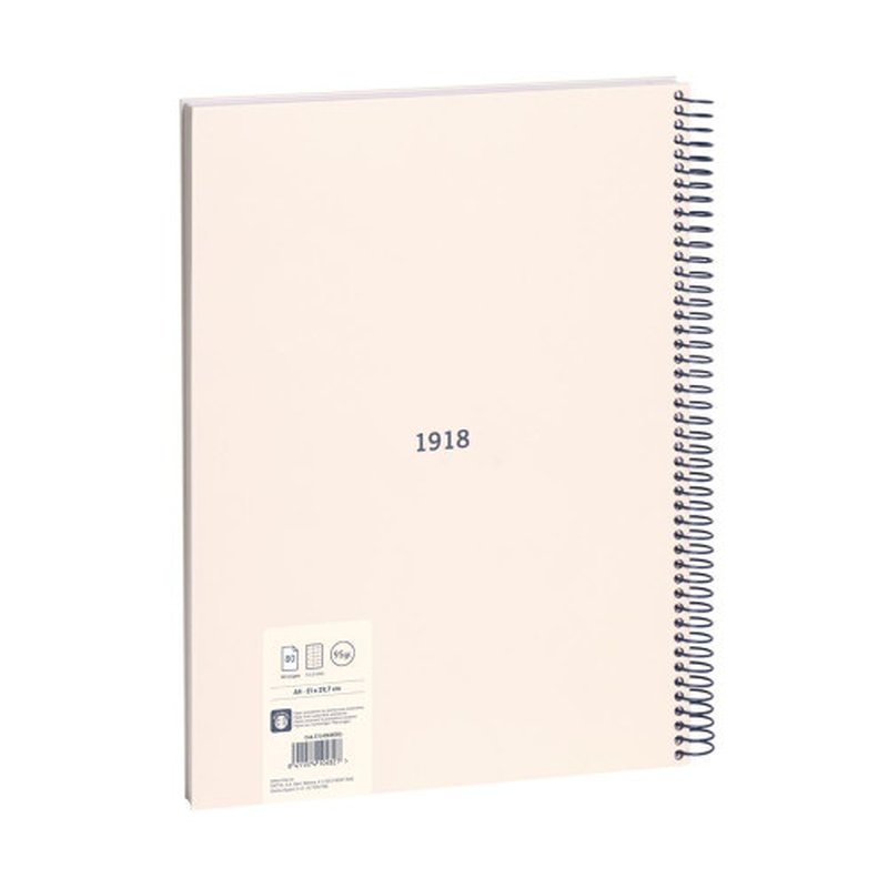 LIBRETA CON ESPIRAL, PAPEL CUADRICULADO, 80 HOJAS A4, SERIE 1918, BEIGE MILAN 57143E80BG - Imagen 3
