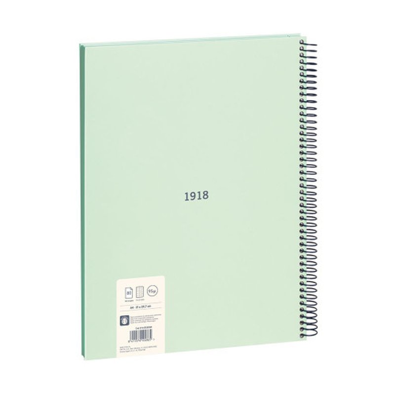 LIBRETA CON ESPIRAL, PAPEL CUADRICULADO, 80 HOJAS A4, SERIE 1918, VERDE MILAN 57143E80GR - Imagen 3