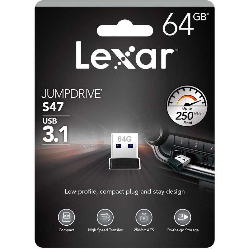 LEXAR JUMPDRIVE USB 3.1 S47 64GB BLACK PLASTIC HOUSING, UP TO 250MB/S LEXAR JUMPDRIVE USB 3.1 S47 64GB BLACK PLASTIC HOUSING, UP TO 250MB/S