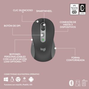 Logitech MK950 Signature Slim, teclado y ratón inalámbricos, diseño elegante, escritura y clics discretos, uso alternante de 3 dispositivos, Bluetooth, multisistema operativo, para Windows y Mac, QWERTY Español, Grafito