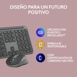 Logitech MK950 Signature Slim, teclado y ratón inalámbricos, diseño elegante, escritura y clics discretos, uso alternante de 3 dispositivos, Bluetooth, multisistema operativo, para Windows y Mac, QWERTY Español, Grafito