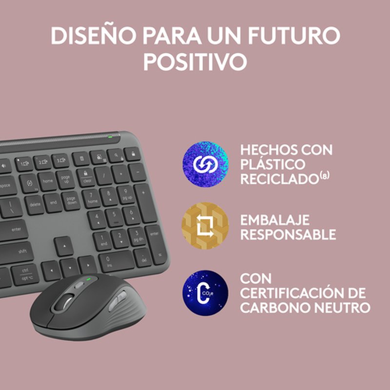 Logitech MK950 Signature Slim, teclado y ratón inalámbricos, diseño elegante, escritura y clics discretos, uso alternante de 3 dispositivos, Bluetooth, multisistema operativo, para Windows y Mac, QWERTY Español, Grafito - Imagen 11