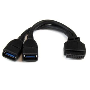 StarTech.com Cable 15cm Adaptador 2 Puertos USB 3.0 a IDC20 Header Cabezal Interno Placa Base - Negro
