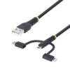 StarTech.com Cable Multicarga Resistente USB de 1m - Lightning/Micro-USB/USB-C - Certificado Apple MFi - Recubrimiento de Aramida - Cable Cargador USB Tipo C 3 en 1 - para iPhone/iPad/Android