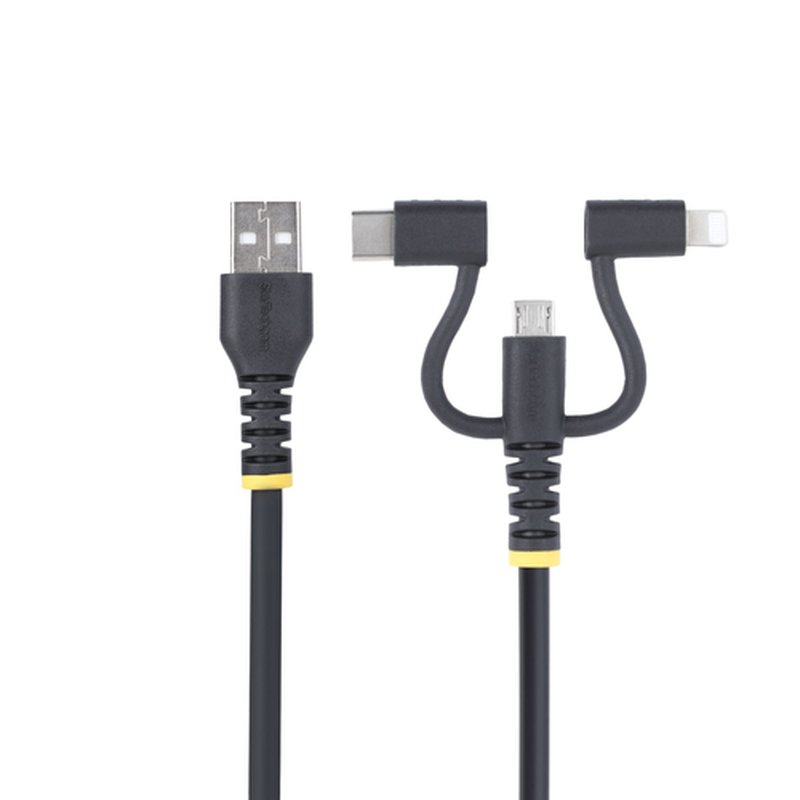 StarTech.com Cable Multicarga Resistente USB de 1m - Lightning/Micro-USB/USB-C - Certificado Apple MFi - Recubrimiento de Aramida - Cable Cargador USB Tipo C 3 en 1 - para iPhone/iPad/Android StarTech.com Cable Multicarga Resistente USB de 1m - Lightning/Micro-USB/USB-C - Certificado Apple MFi - Recubrimiento de Aramida - Cable Cargador USB Tipo C 3 en 1 - para iPhone/iPad/Android - Imagen 2