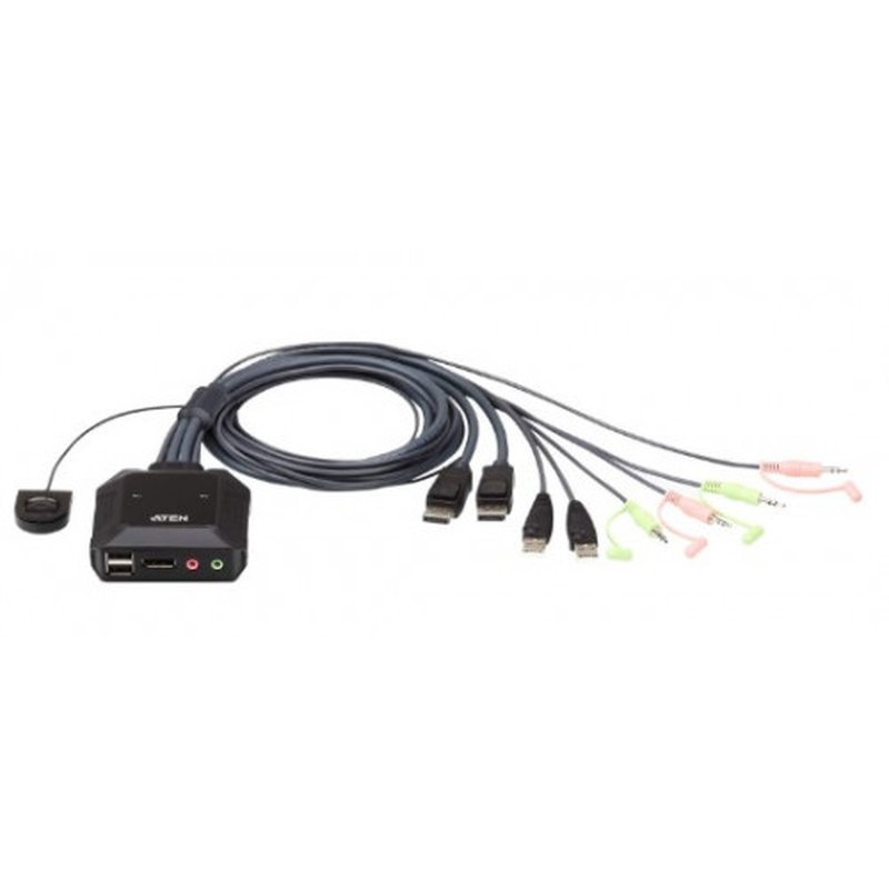 ATEN Switch KVM formato cable DisplayPort USB de 2 puertos selector remoto de puerto