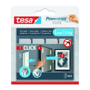BLISTER TIRAS ADHESIVAS CUELGA OBJETOS POWERSTRIPS CLIK 7,2KG  4 PARES 85X20MM "L" TESA 77722-00001-00