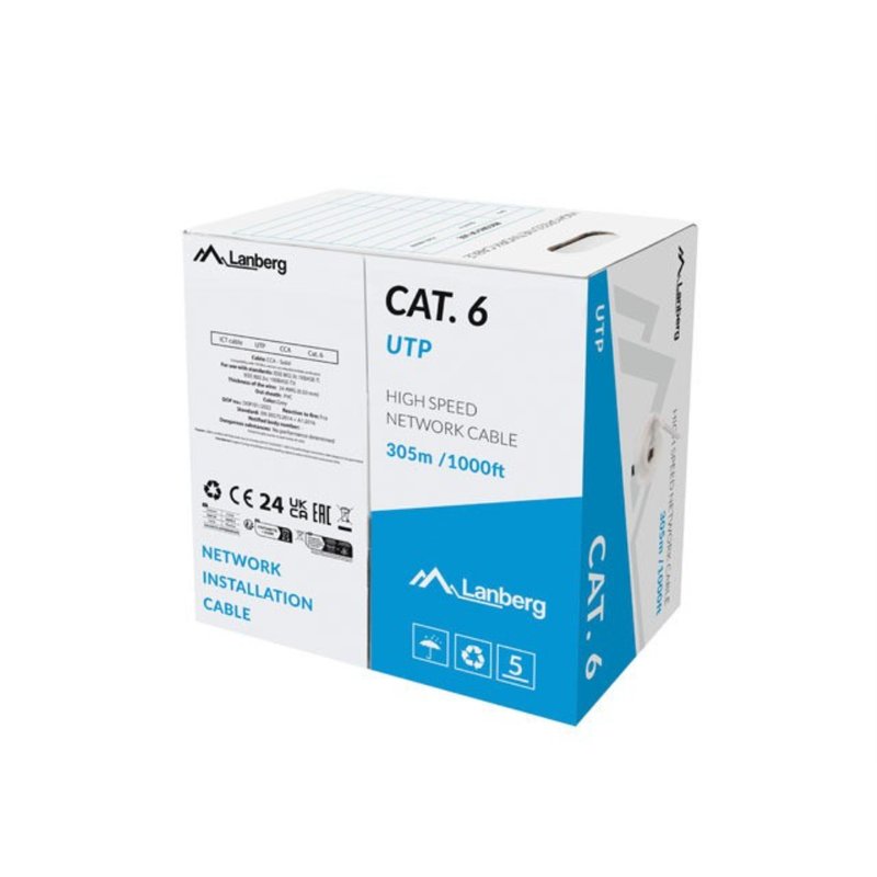 BOBINA CABLE DE RED LANBERG UTP RJ45 CAT.6 SOLIDO CCA 305M GRIS FLUKE PASSED CF BOBINA CABLE DE RED LANBERG UTP RJ45 CAT.6 SOLIDO CCA 305M GRIS FLUKE PASSED CF