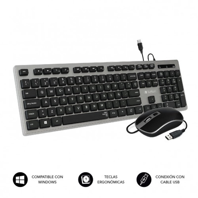 TECLADO + MOUSE SUBBLIM USB PLANO SILENT ERGO GREY
