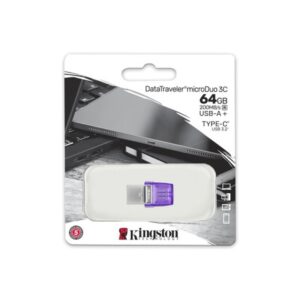 Kingston Technology DataTraveler microDuo 3C unidad flash USB 64 GB USB Type-A / USB Type-C 3.2 Gen 1 (3.1 Gen 1) Púrpura, Acero inoxidable