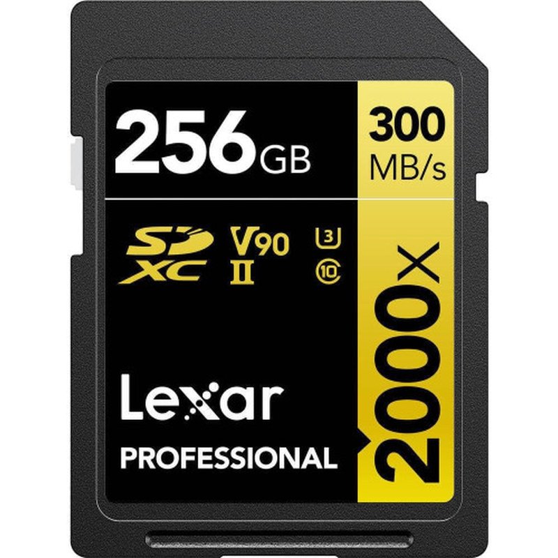 LEXAR 256GB PROFESSIONAL 2000X SDXC UHS-II CARDS, UP TO 300MB/S READ 260MB/S WRITE C10 V90 U3 LEXAR 256GB PROFESSIONAL 2000X SDXC UHS-II CARDS, UP TO 300MB/S READ 260MB/S WRITE C10 V90 U3