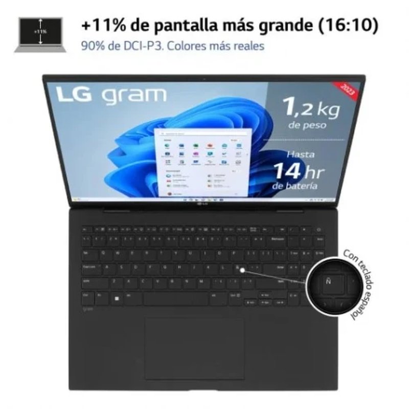 LG Gram 17Z90R i7-1360P Portátil 43,2 cm (17") 2K Intel® Core™ i7 32 GB LPDDR5-SDRAM 512 GB SSD NVIDIA GeForce RTX 3050 Wi-Fi 6 (802.11ax) Windows 11 Home Negro - Imagen 2