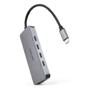 Nanocable Hub USB-C macho a 4 x USB-C hembra + USB-C PD 100W, Aluminio 10 cm, Gris