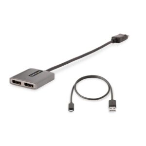 StarTech.com Hub MST de 2 Puertos DisplayPort - Splitter Multiplicador DP a 2 Puertos DP - Adaptador Multiplicador Multimonitor DP 1.4 - Cable de 30cm - Alimentado por USB - Windows