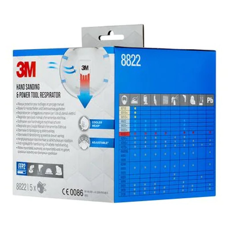 CAJA 5 MASCARILLAS RESPIRADORAS 8822-5 FFP2 CON VÁLVULA 3M 7100328975 - Imagen 4