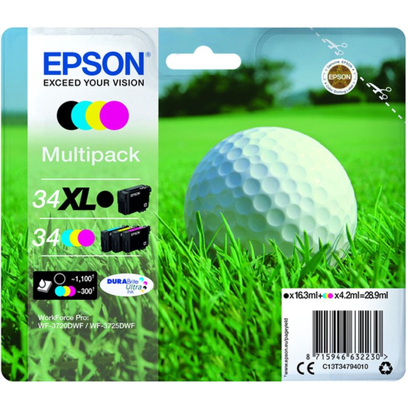 Epson Golf ball C13T34794010 cartucho de tinta 1 pieza(s) Original Alto rendimiento (XL) Negro, Cian, Magenta, Amarillo