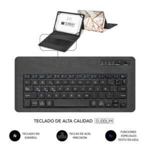 FUNDA TABLET SUBBLIM KEYTAB PRO 11" + TECLADO BLUETOOTH MARBLE WHITE