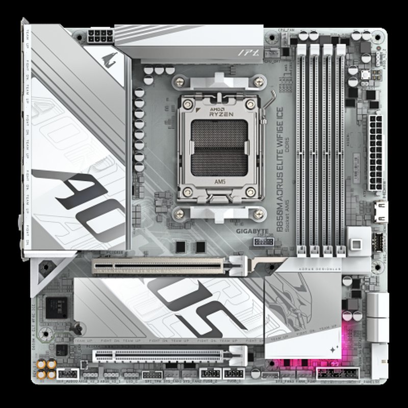 GIGABYTE B850M AORUS ELITE WIFI6E ICE Placa Base - Procesadores AMD Ryzen Serie 9000, 12+2+1 fases VRM digitales, hasta 8200MHz DDR5 (OC), 1xPCIe 5.0 + 1xPCIe 4.0 M.2, LAN 2.5, WIFI 7, USB 3.2 Gen 2 - Imagen 2