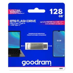 Goodram ODA3 unidad flash USB 128 GB USB Type-A / USB Type-C 3.2 Gen 1 (3.1 Gen 1) Plata Goodram ODA3 unidad flash USB 128 GB USB Type-A / USB Type-C 3.2 Gen 1 (3.1 Gen 1) Plata