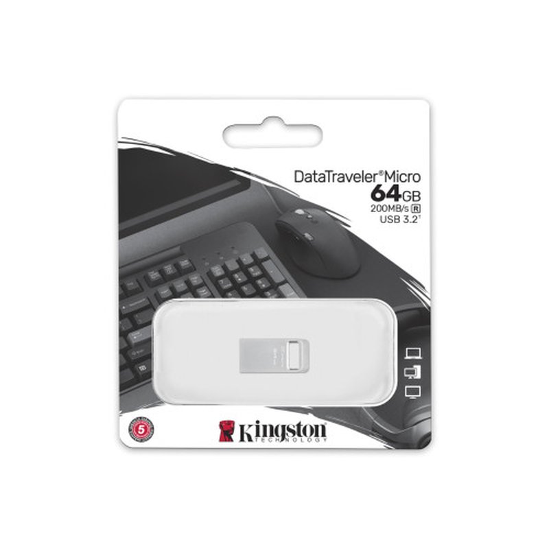 Kingston Technology DataTraveler Micro unidad flash USB 64 GB USB tipo A 3.2 Gen 1 (3.1 Gen 1) Plata - Imagen 3