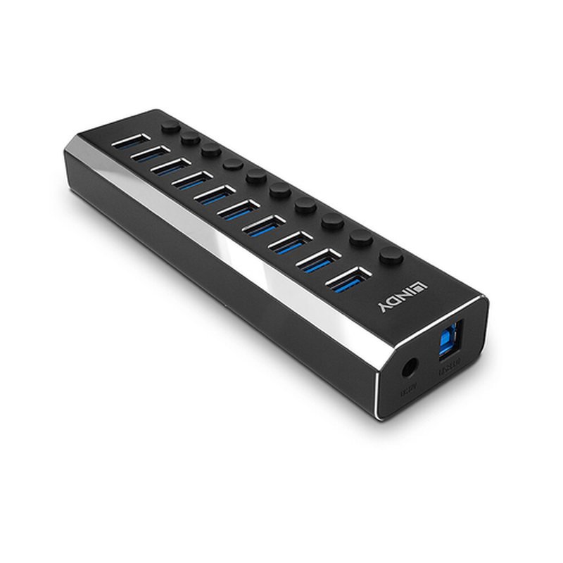 Lindy 10 Port USB 3.0 Hub with On/Off Switches USB 3.2 Gen 1 (3.1 Gen 1) Type-B 5000 Mbit/s Negro - Imagen 2
