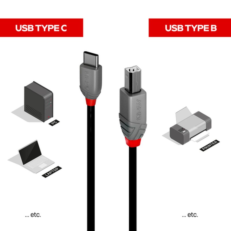 Lindy 36941 cable USB 1 m USB 2.0 USB C USB B Negro - Imagen 3