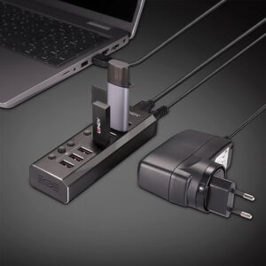 Lindy 4 Port USB 3.0 Hub with 3 Quick Charge 3.0 Ports USB 3.2 Gen 1 (3.1 Gen 1) Type-B 5000 Mbit/s Negro