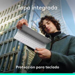 Logitech Keys-To-Go 2, teclado inalámbrico portátil para iPad con tapa integrada, estilizado y compacto, para iPad, iPhone, Mac y Apple TV, para alternar fácilmente entre dispositivos, Gris