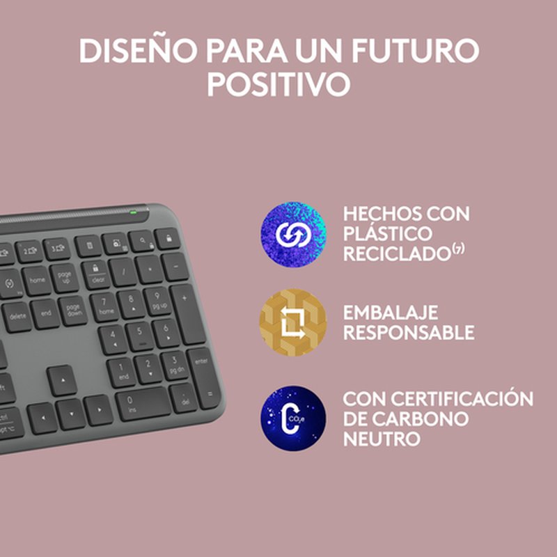 Logitech Signature Slim K950, teclado inalámbrico, diseño atractivo, alternancia entre dispositivos, escritura discreta, Bluetooth, multisistema operativo, Windows, Mac, Chrome, Grafito - Imagen 10