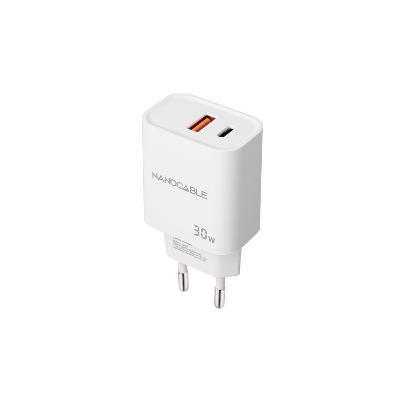 Nanocable Cargador USB-C/PD + USB-A/QC 30W, Blanco Nanocable Cargador USB-C/PD + USB-A/QC 30W, Blanco