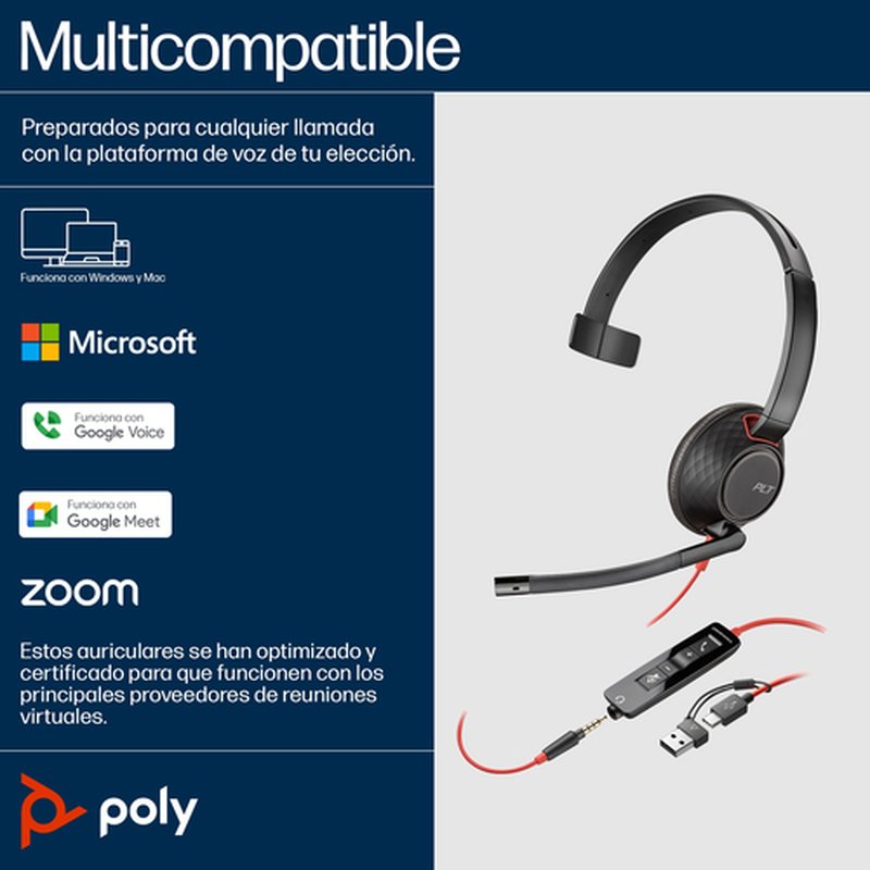 POLY Auriculares Blackwire 5210 monaural USB-C + conector de 3,5 mm + adaptador USB-C/A (paquete) - Imagen 6
