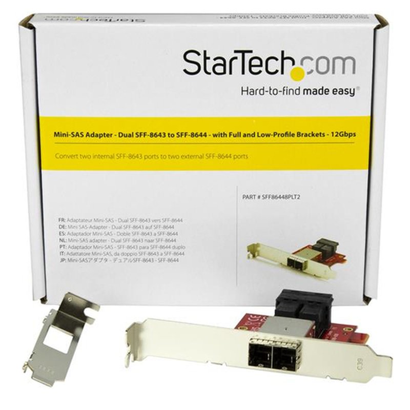 StarTech.com Adaptador Mini-SAS - Adaptador Doble SFF8643 a SFF8644 - con Brackets de Perfil Completo y Bajo - 12Gbps - Imagen 5