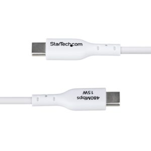 StarTech.com Cable Cargador USB-A a USB-C de 1m - Cable Adaptador USB-A a USB Tipo C - 3A - Cable de Carga y Sincronización - USB 2.0 - Recubrimiento de TPE - M/M - Blanco