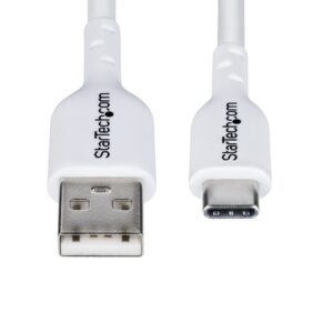 StarTech.com Cable Cargador USB-A a USB-C de 3m - Cable Adaptador USB-A a USB Tipo C - 3A - Cable de Carga y Sincronización - USB 2.0 - Recubrimiento de TPE - M/M - Blanco