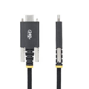 StarTech.com Cable Cargador USB-C de 2m - Tornillos Laterales de Fijación - Cable USB Tipo C de Carga EPR de 240W (5A) - Cable USB 2.0 - Cable Resistente con Recubrimiento de Silicona - USB-IF
