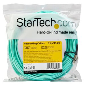 StarTech.com Cable de 15m de Fibra Óptica Multimodo OM3 LC a LC UPC - Full Duplex 50/125µm - para Redes de 100G - LOMMF/VCSEL - Pérdida Baja al Insertar <0.3dB - Cable LSZH