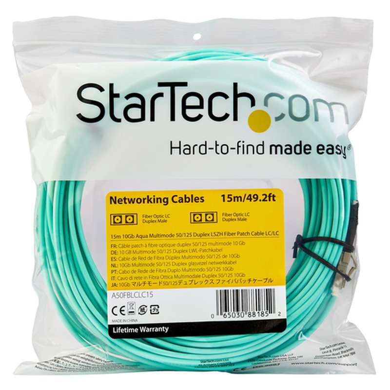 StarTech.com Cable de 15m de Fibra Óptica Multimodo OM3 LC a LC UPC - Full Duplex 50/125µm - para Redes de 100G - LOMMF/VCSEL - Pérdida Baja al Insertar <0.3dB - Cable LSZH - Imagen 4