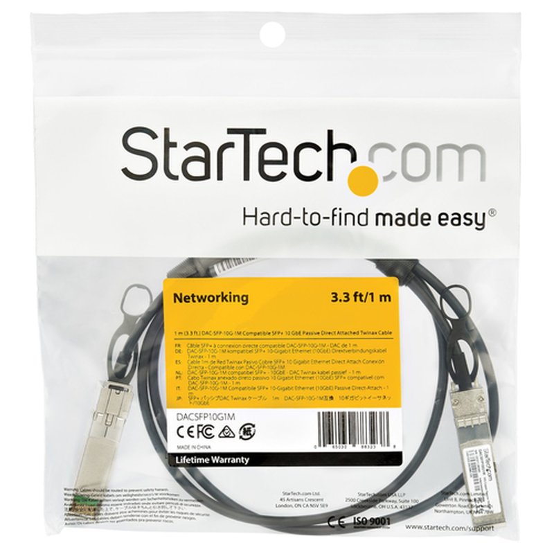 StarTech.com Cable de 1m Twinax SFP+ a SFP+ con Conexión Directa 10GbE- Compatible con DAC-SFP-10G-1M de Dell EMC - Cobre - DAC Transceptor/Mini GBIC Pasivo de Bajo Poder 10 Gbps - Imagen 4