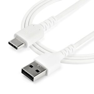 StarTech.com Cable de 1m de Carga USB A a USB C - de Carga Rápida y Sincronización Rápida USB 2.0 a USB Tipo C - Revestimiento TPE de Fibra de Aramida M/M 3A Blanco - S10, iPad Pro, Pixel