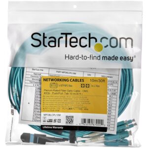 StarTech.com Cable de 5m de Fibra Óptica Dúplex Multimodo MTP(F)/PC a 4x LC/PC Multiconector OM3 - OFNP - Tipo A 8F - 50/125µm LOMMF - Redes de 40G - Baja Pérdida de Inserción -MPO