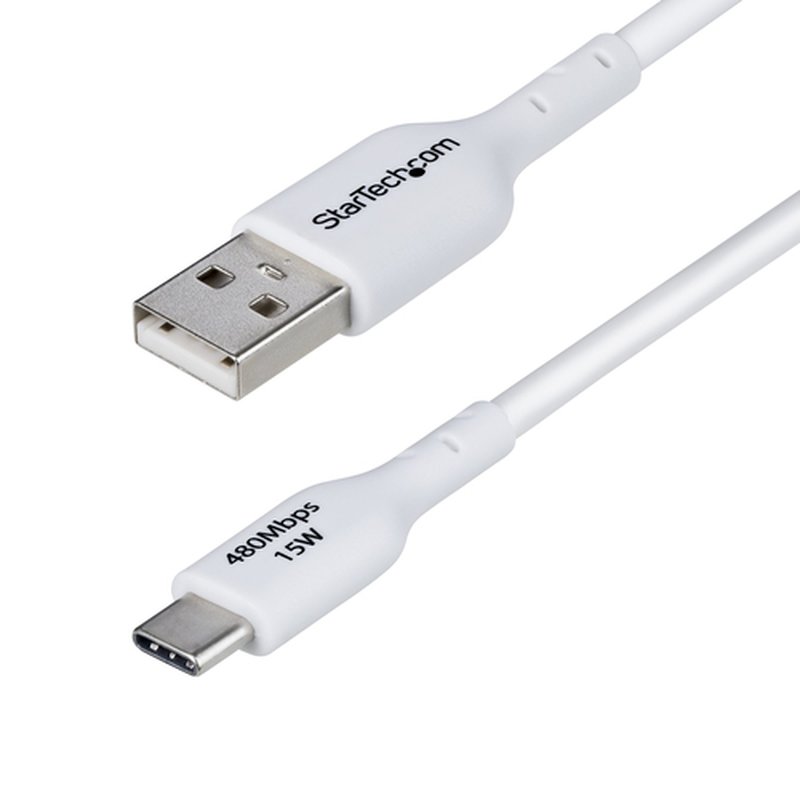 StarTech.com Cable de Carga USB-A a USB-C Blanco de 2m - Cable de Carga USB Tipo C - Carga Rápida de 3A - Cable de Transferencia de Datos USB 2.0 - TPE