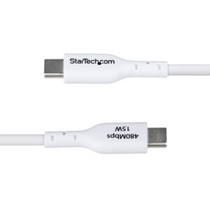 StarTech.com Cable de Carga USB-A a USB-C Blanco de 2m - Cable de Carga USB Tipo C - Carga Rápida de 3A - Cable de Transferencia de Datos USB 2.0 - TPE