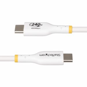 StarTech.com Cable de Carga para Portátil USB-C de 3m - Cable USB Tipo C USB 2.0 para Portátil - Blanco - Cable con Certificación USB-IF - PD 240W EPR - Recubrimiento de TPE - M/M