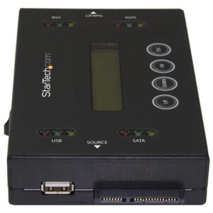 StarTech.com Clonador y Borrador Independiente 1:1 para Memorias USB y Unidades de Disco Duro y SSD SATA - con Pantalla LCD - TAA - Independiente del Sistema Operativo