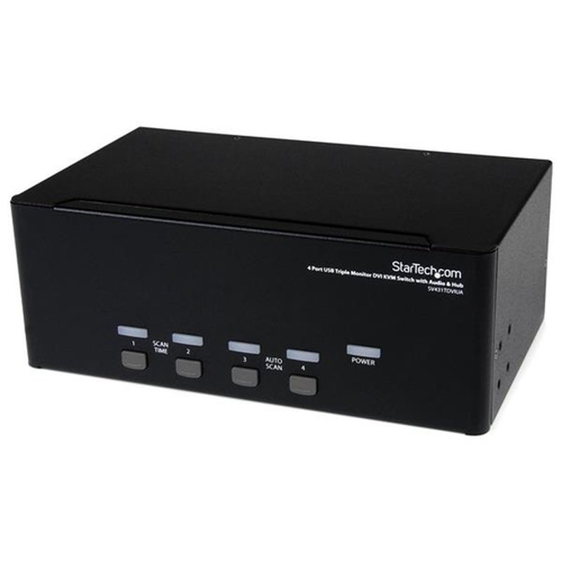StarTech.com Conmutador Switch KVM de 4 Puertos Vídeo DVI 3 Monitores Triple Head Cabeza USB 2.0 DVI con Audio