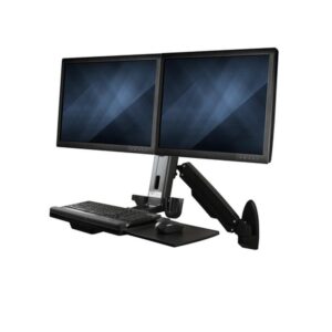 StarTech.com Estación de Trabajo de Pie y Sentado para Montaje en Pared - Para Dos Monitores de hasta 24 Pulgadas - Escritorio Ergonómico