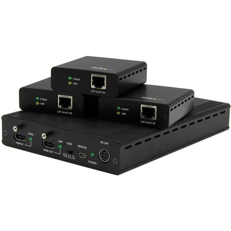 StarTech.com Juego Extensor HDBaseT de 3 Puertos - Alargador HDMI por Cable Cat5 con 3 Receptores - Hasta 4K StarTech.com Juego Extensor HDBaseT de 3 Puertos - Alargador HDMI por Cable Cat5 con 3 Receptores - Hasta 4K